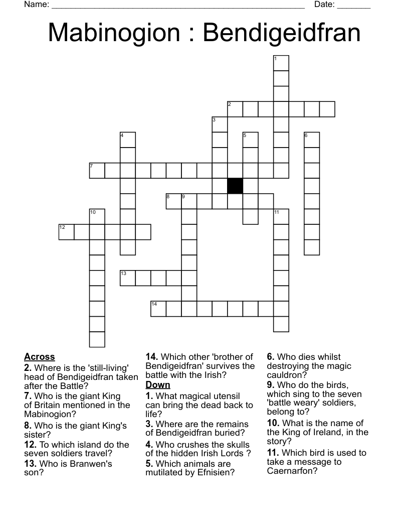 Mabinogion : Bendigeidfran Crossword