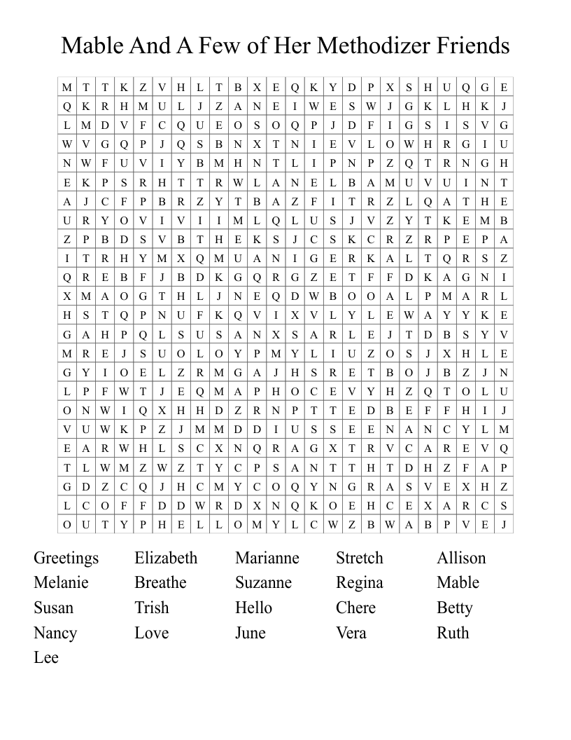 Mable And A Few of Her Methodizer Friends Word Search
