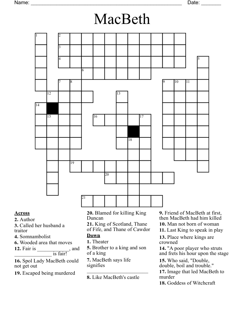 MacBeth Crossword