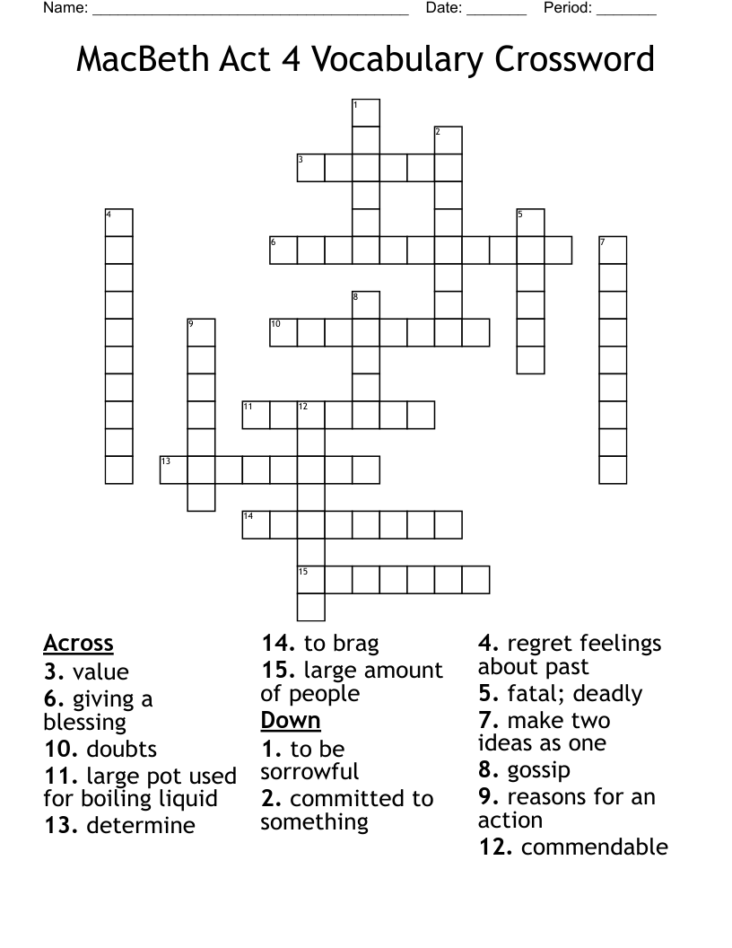 MacBeth Act 4 Vocabulary Crossword