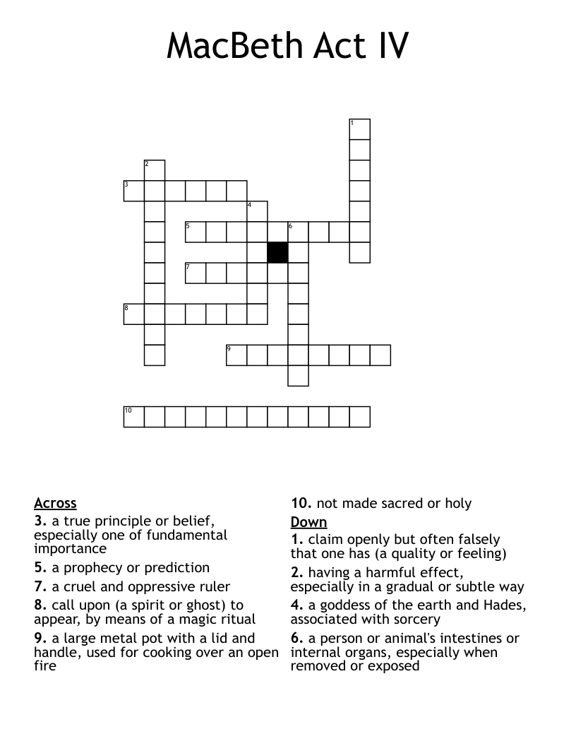 MacBeth Act IV Crossword