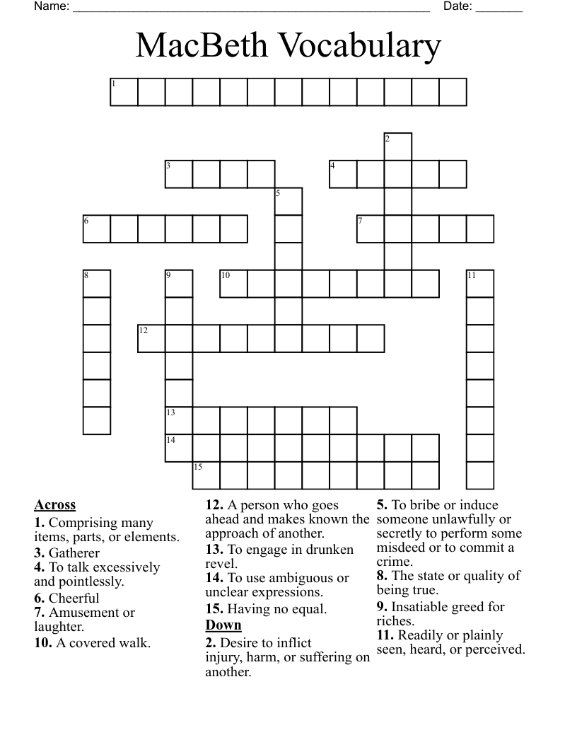 MacBeth Vocabulary Crossword