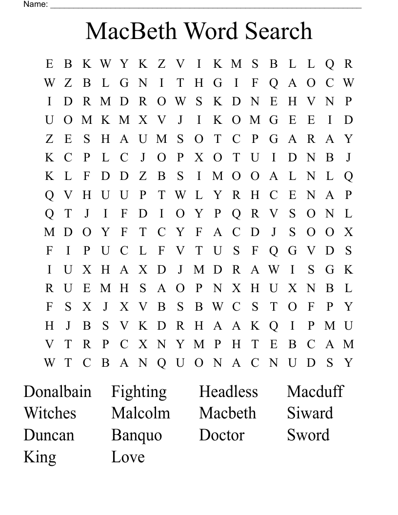 MacBeth Word Search