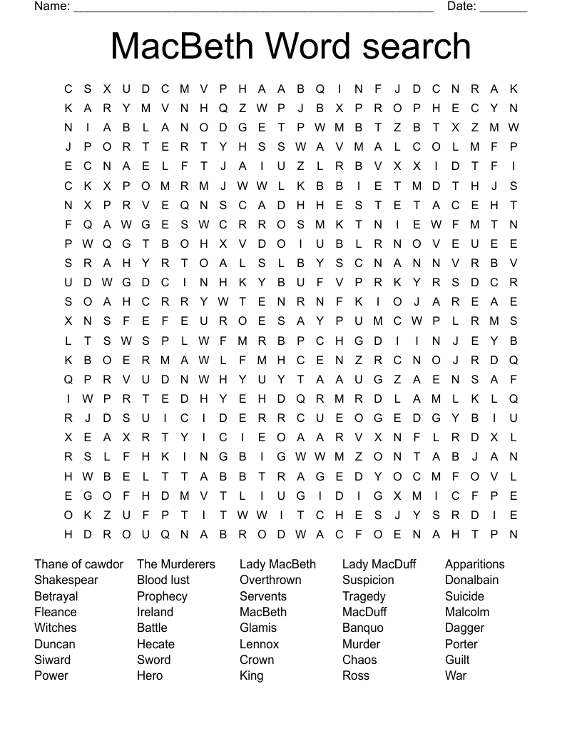 MacBeth Word search