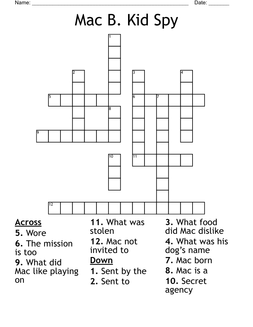 Mac B. Kid Spy  Crossword