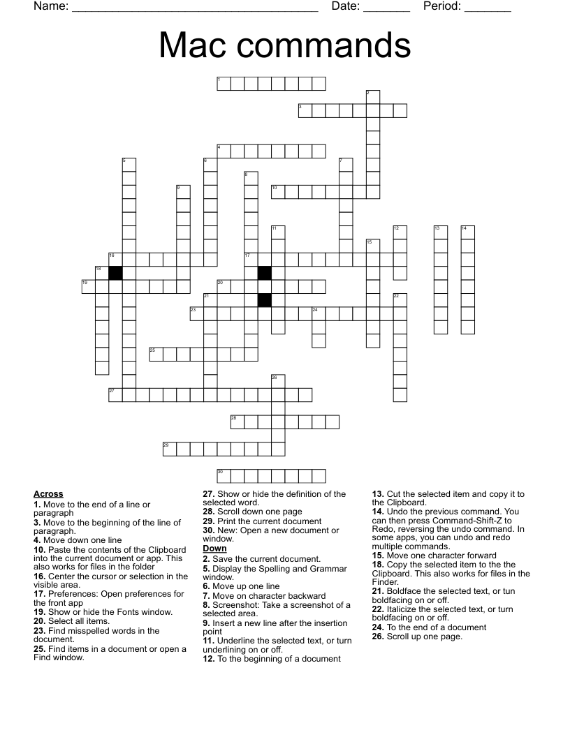 Mac commands Crossword