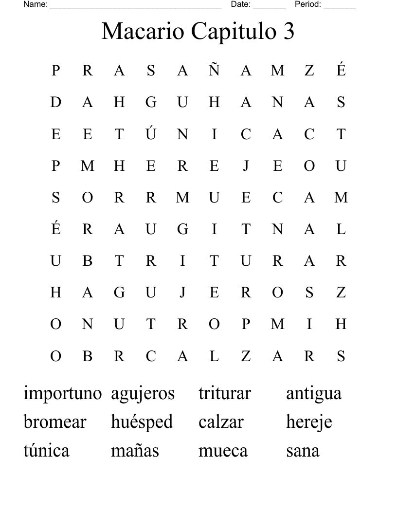 Macario Capitulo 3 Word Search