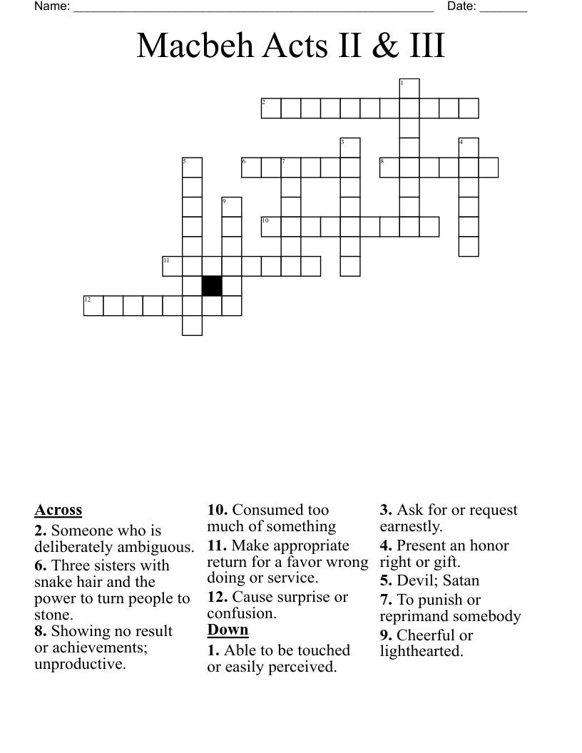 Macbeh Acts II & III Crossword