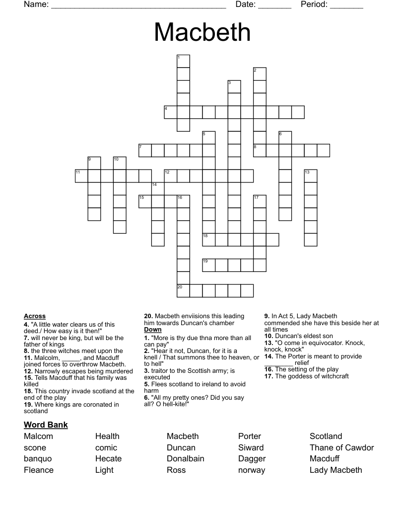 Macbeth Crossword