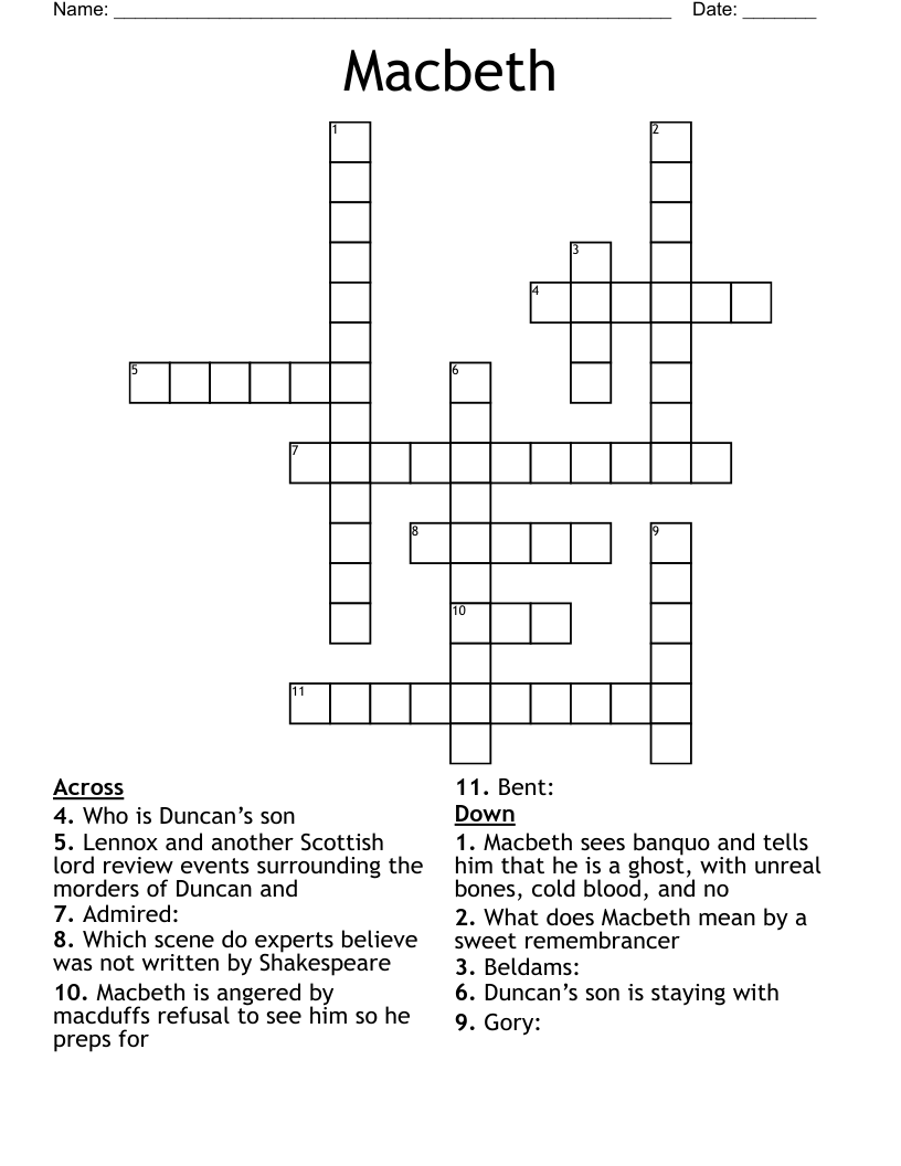 Macbeth Crossword