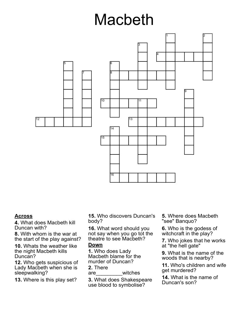 Macbeth Crossword