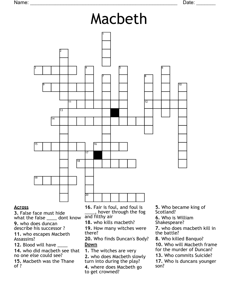 Macbeth Crossword