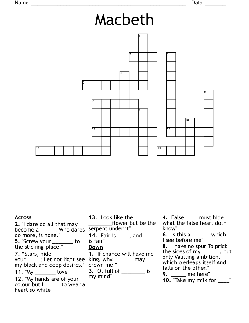 Macbeth Crossword
