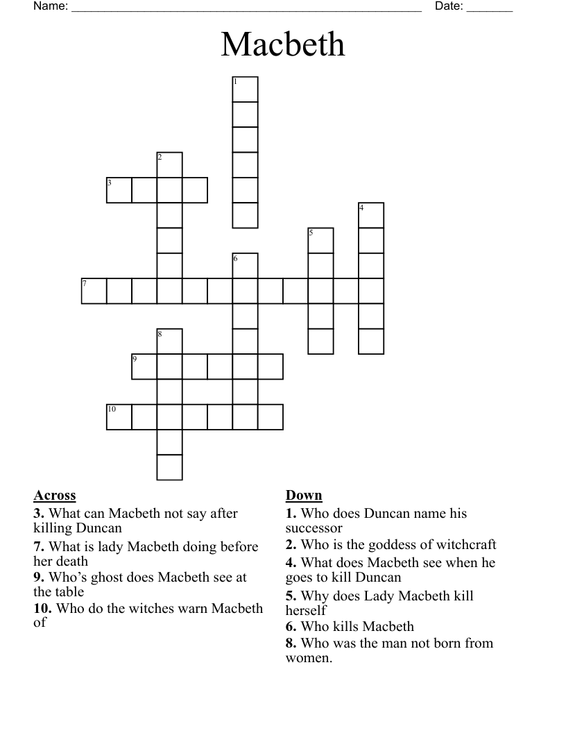 Macbeth Crossword