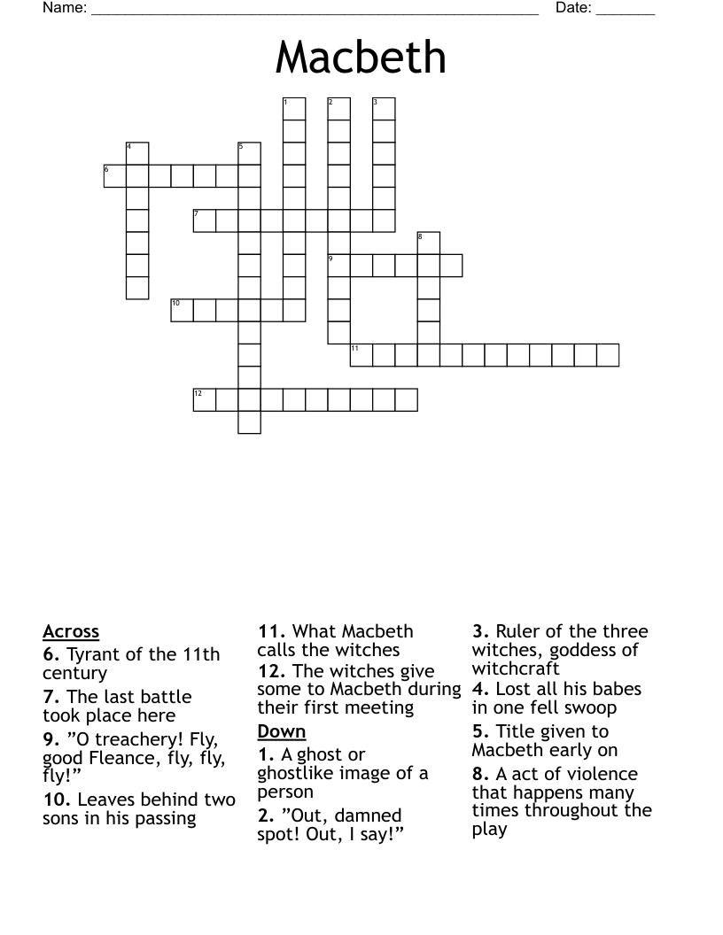 Macbeth Crossword
