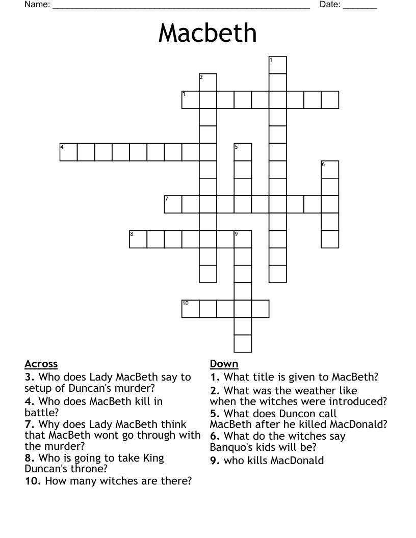 Macbeth Crossword