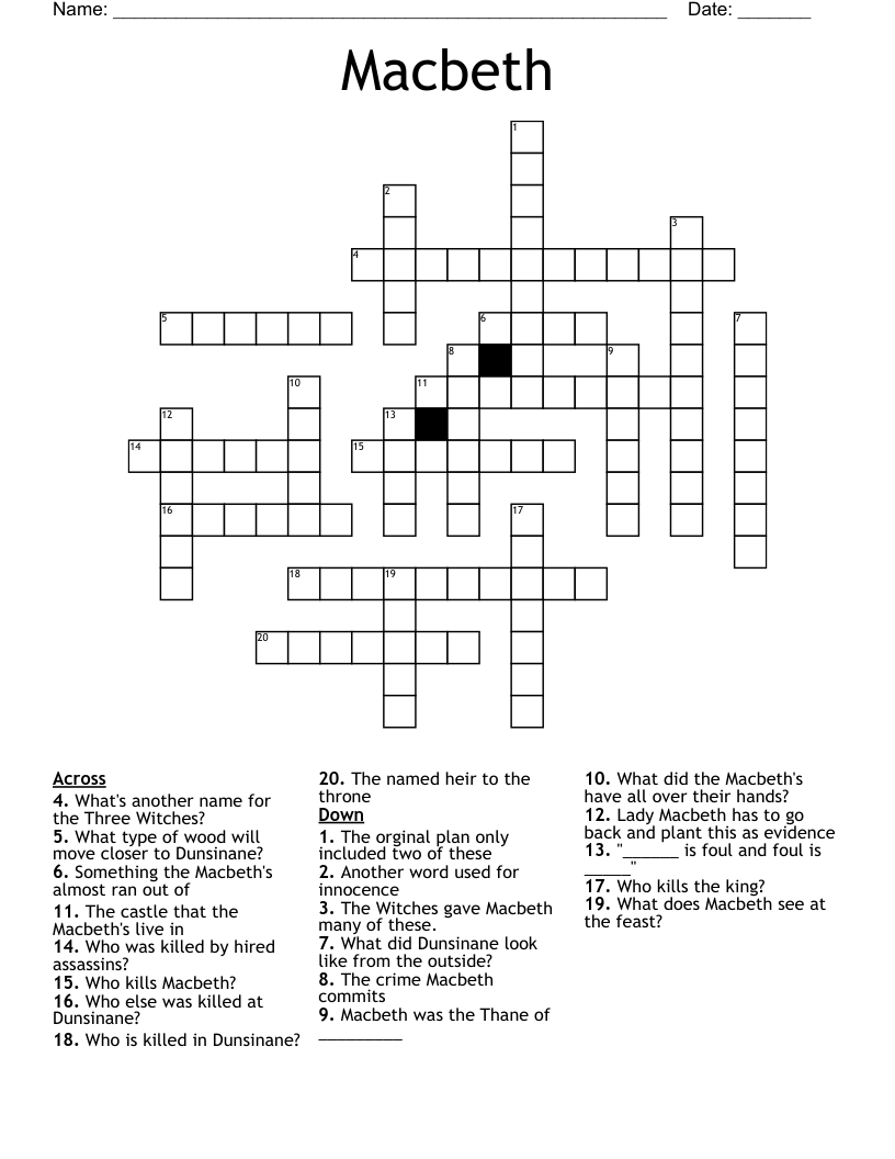 Macbeth Crossword