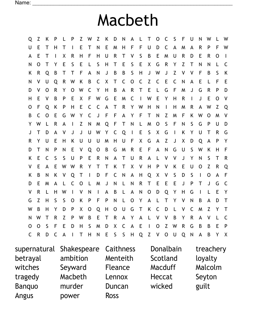 Macbeth Word Search