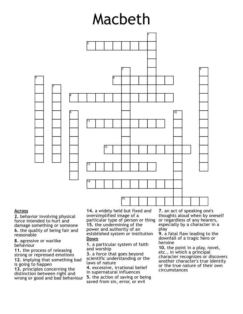 Macbeth Crossword