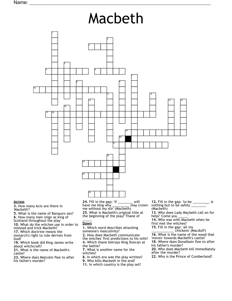 Macbeth Crossword