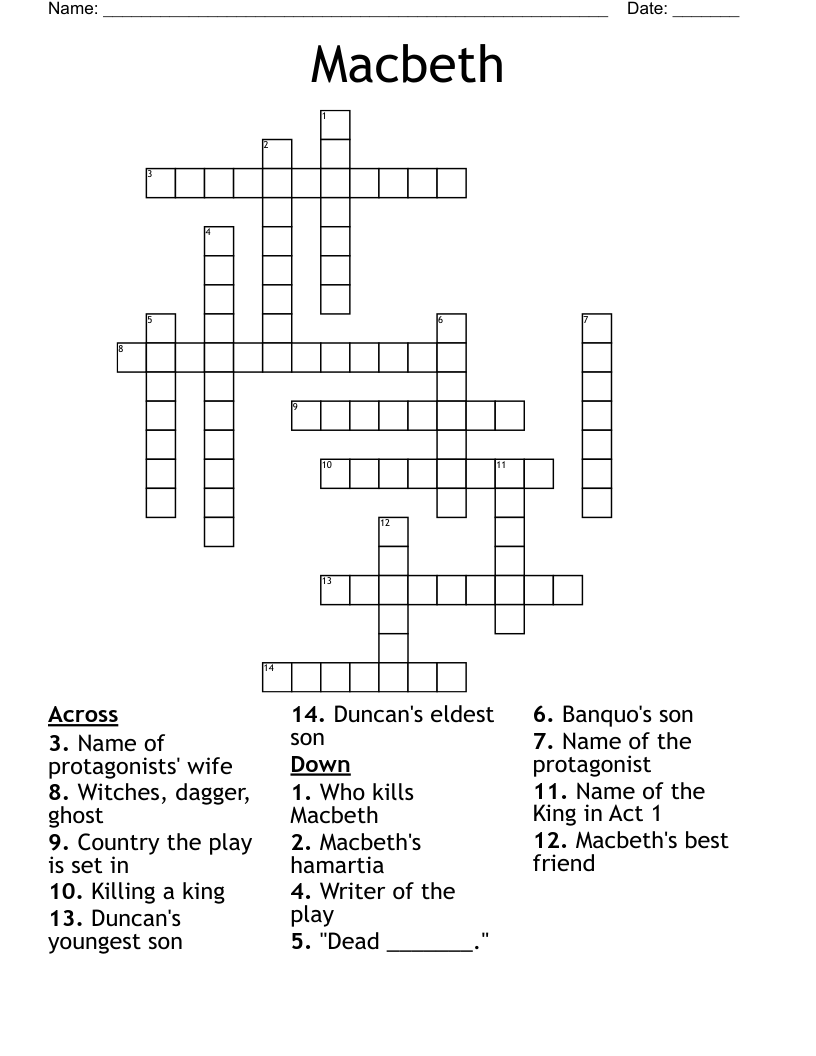 Macbeth Crossword