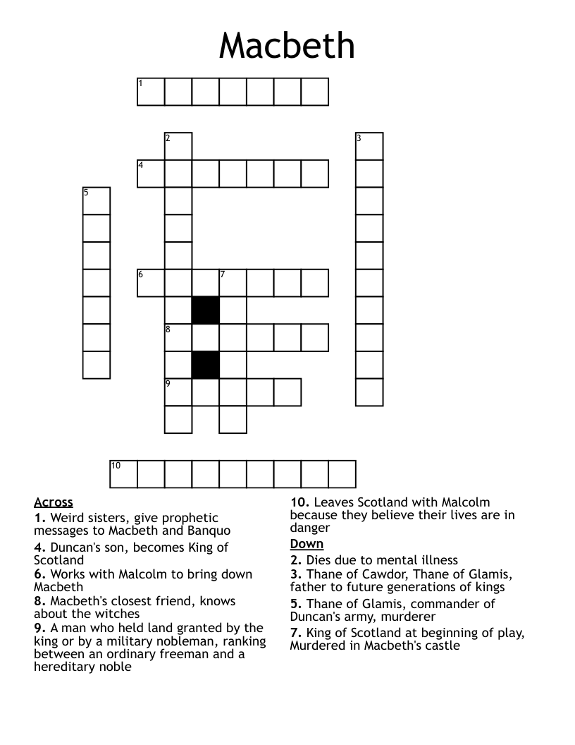 Macbeth Crossword