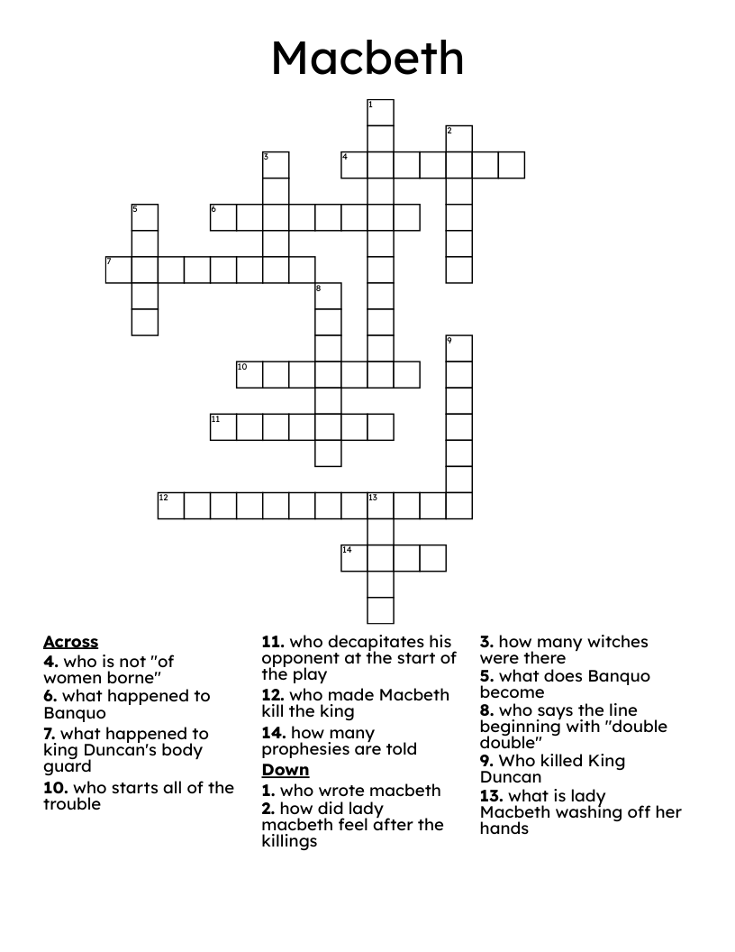Macbeth Crossword