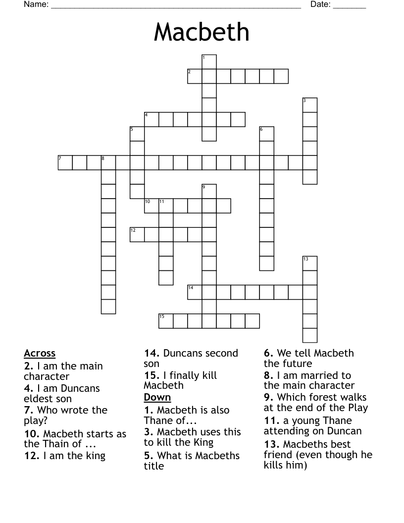 Macbeth Crossword