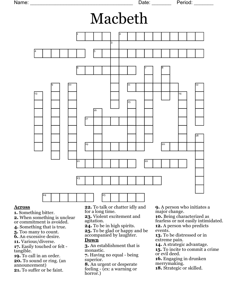 Macbeth Crossword