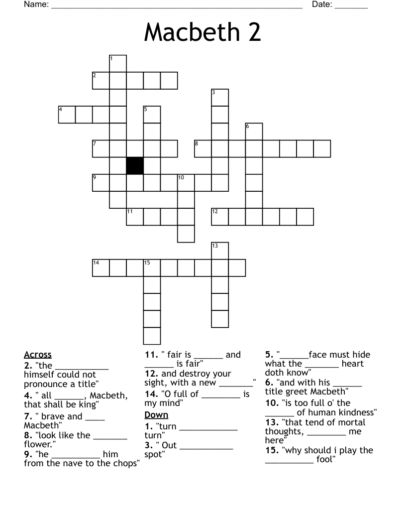 Macbeth 2  Crossword