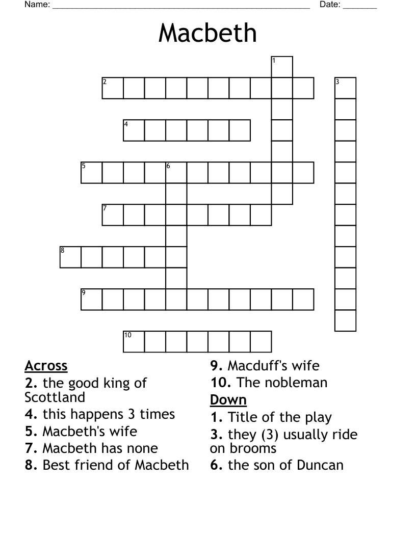 Macbeth Crossword