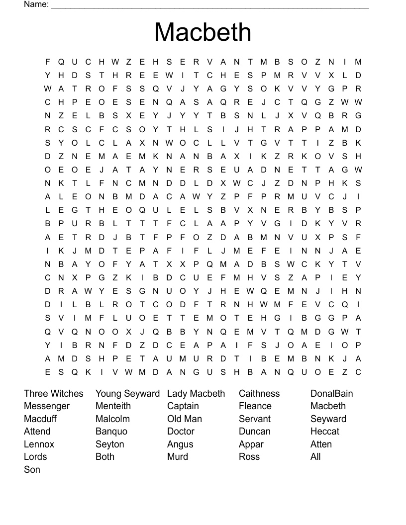Macbeth Word Search