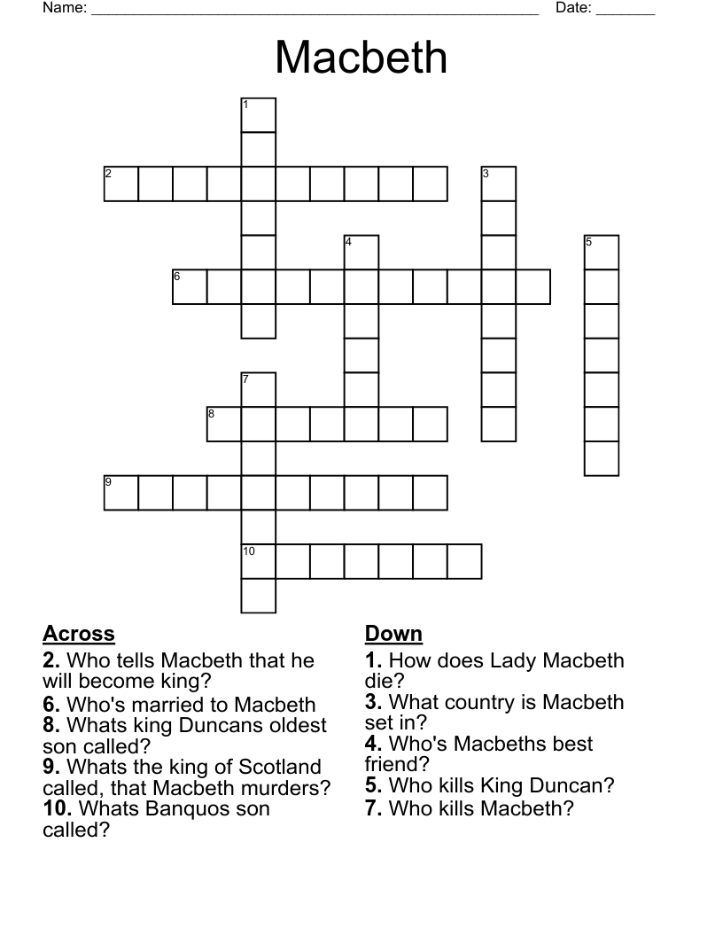 Macbeth Crossword