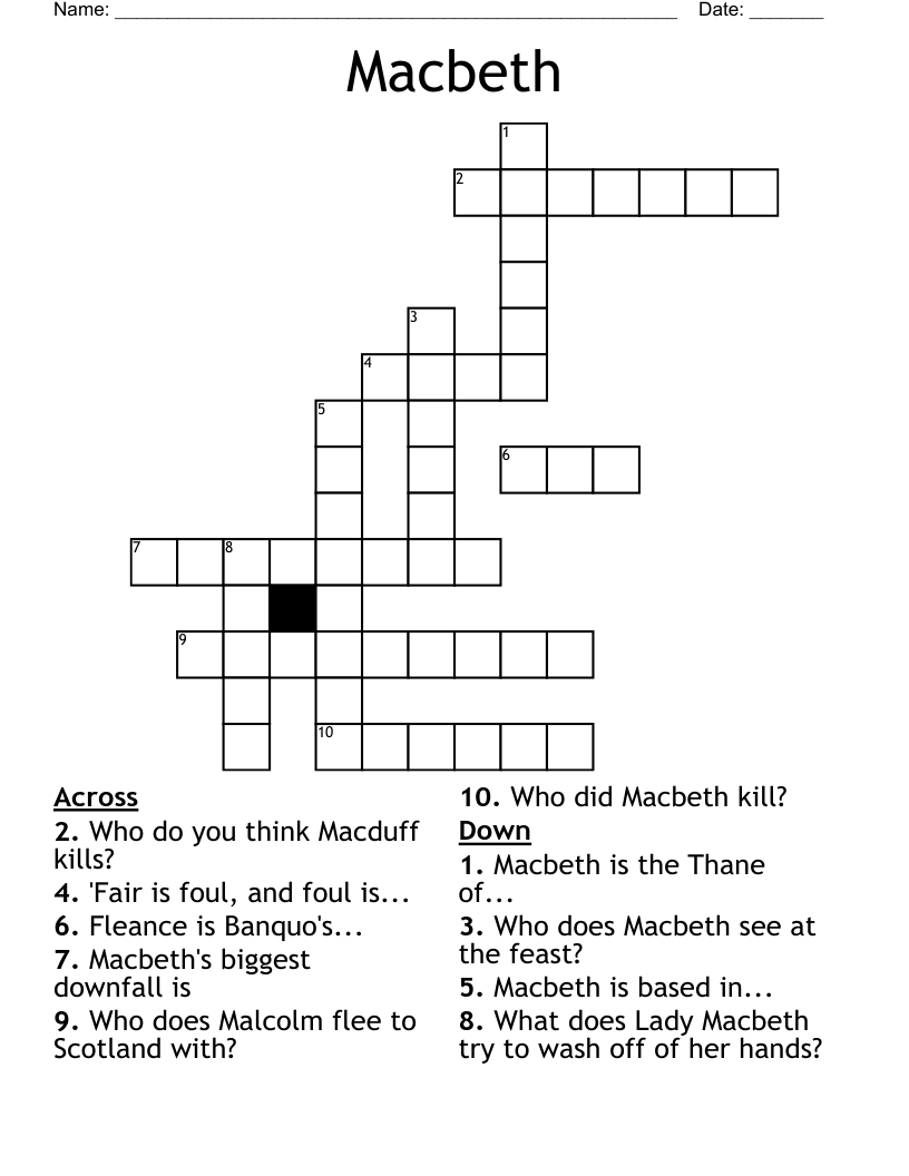 Macbeth Crossword