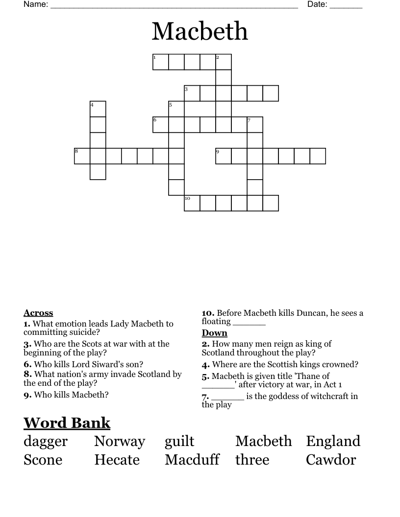 Macbeth Crossword