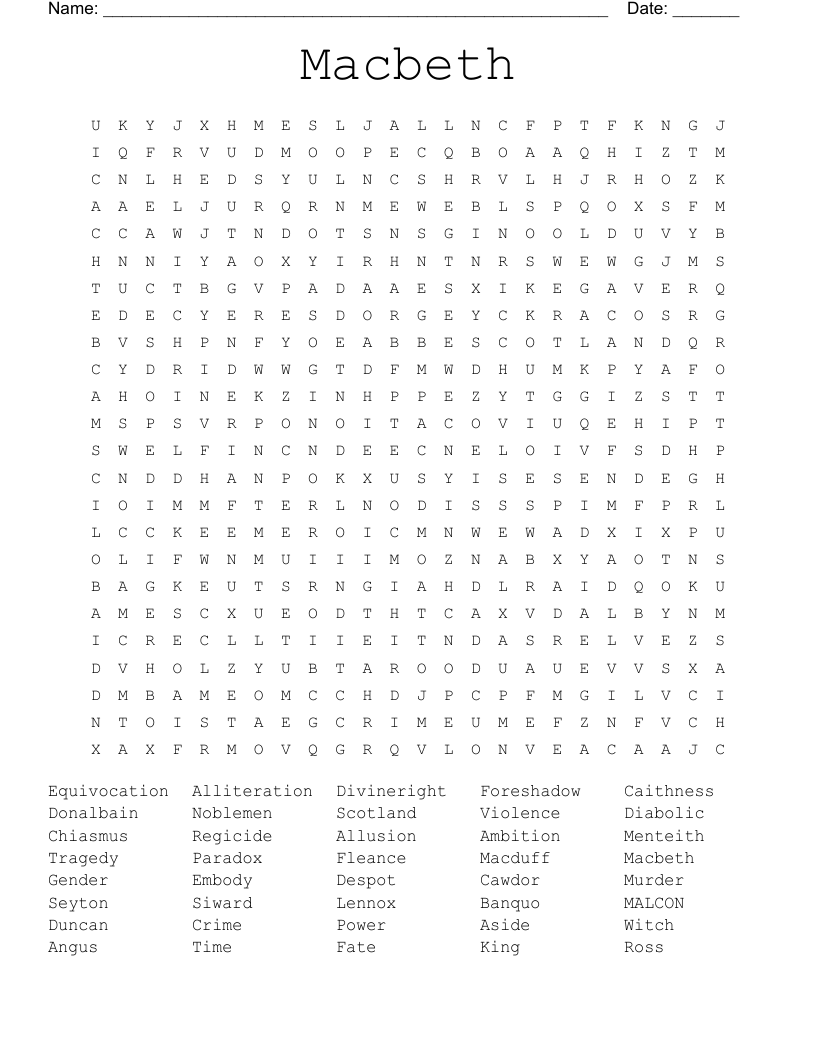 Macbeth Word Search