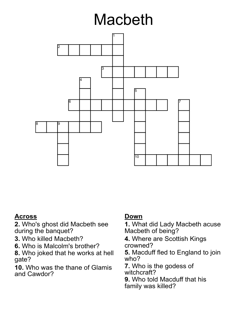 Macbeth Crossword