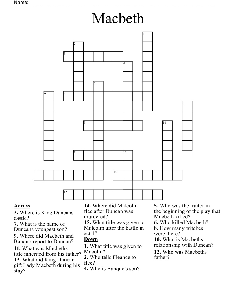 Macbeth Crossword