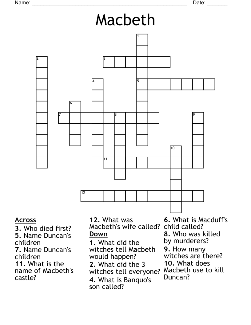 Macbeth Crossword