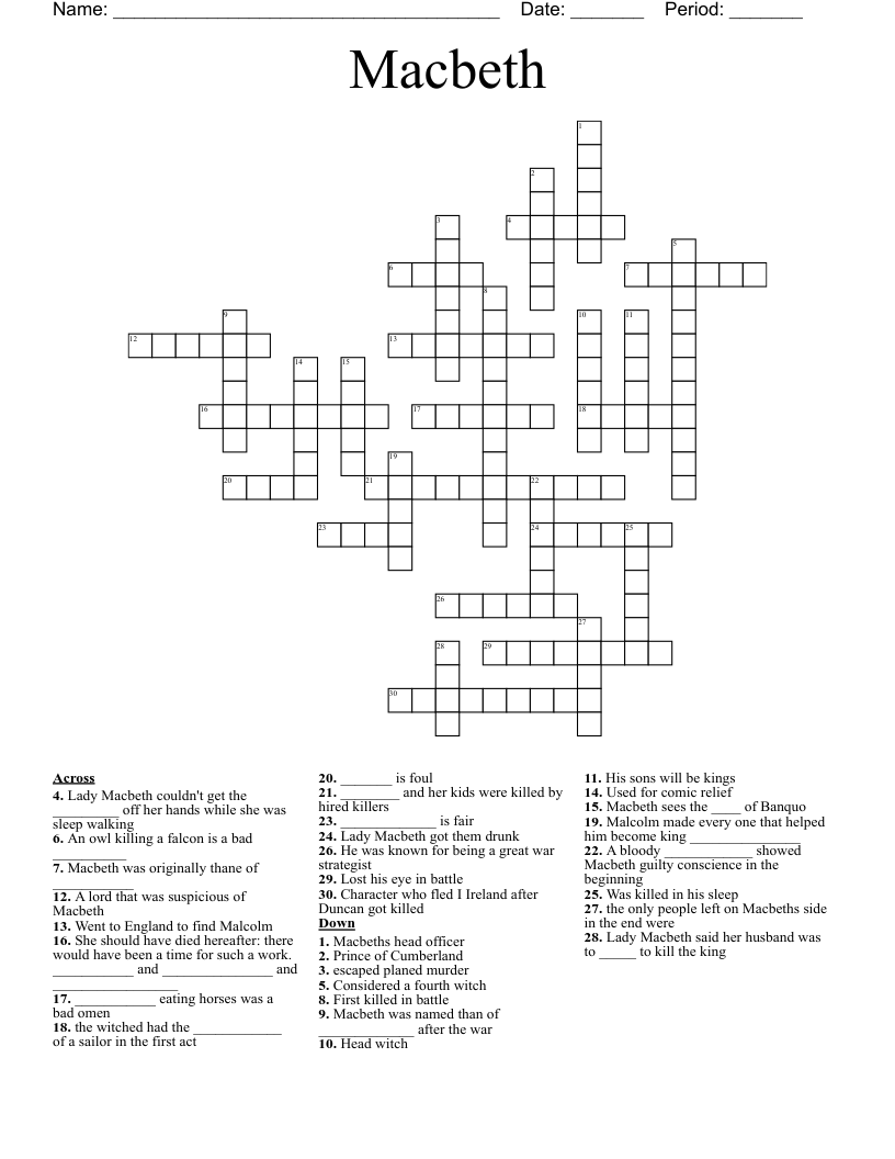 Macbeth Crossword