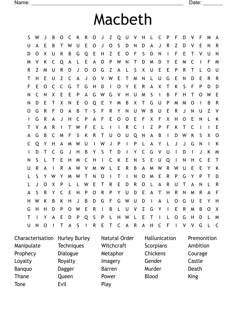 Macbeth Word Search