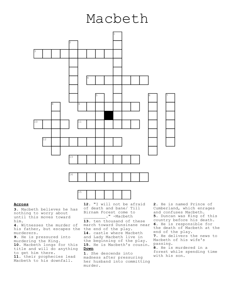 Macbeth Crossword