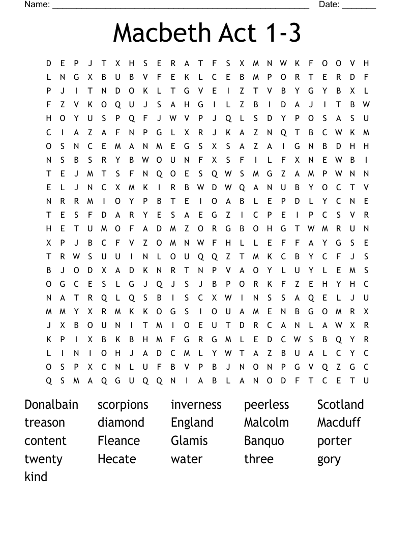 Macbeth Act 1-3 Word Search