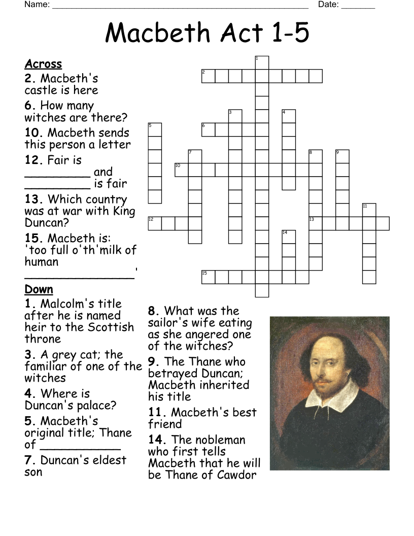 Macbeth Act 1-5 Crossword