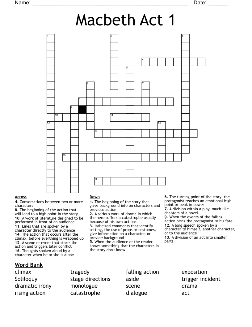 Macbeth Act 1 Crossword