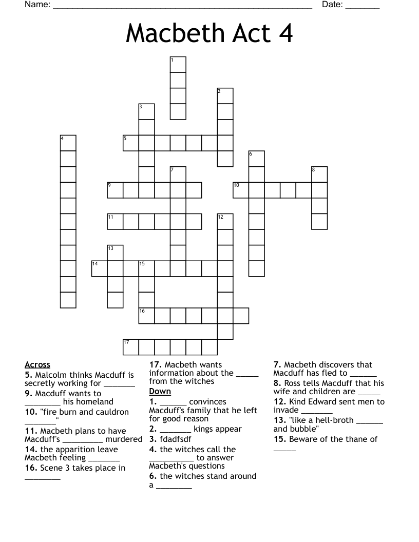 Macbeth Act 4 Crossword