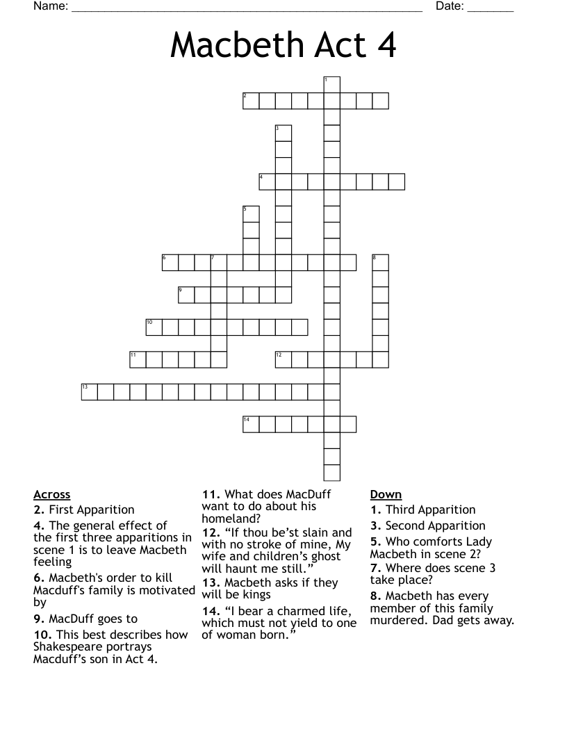Macbeth Act 4 Crossword