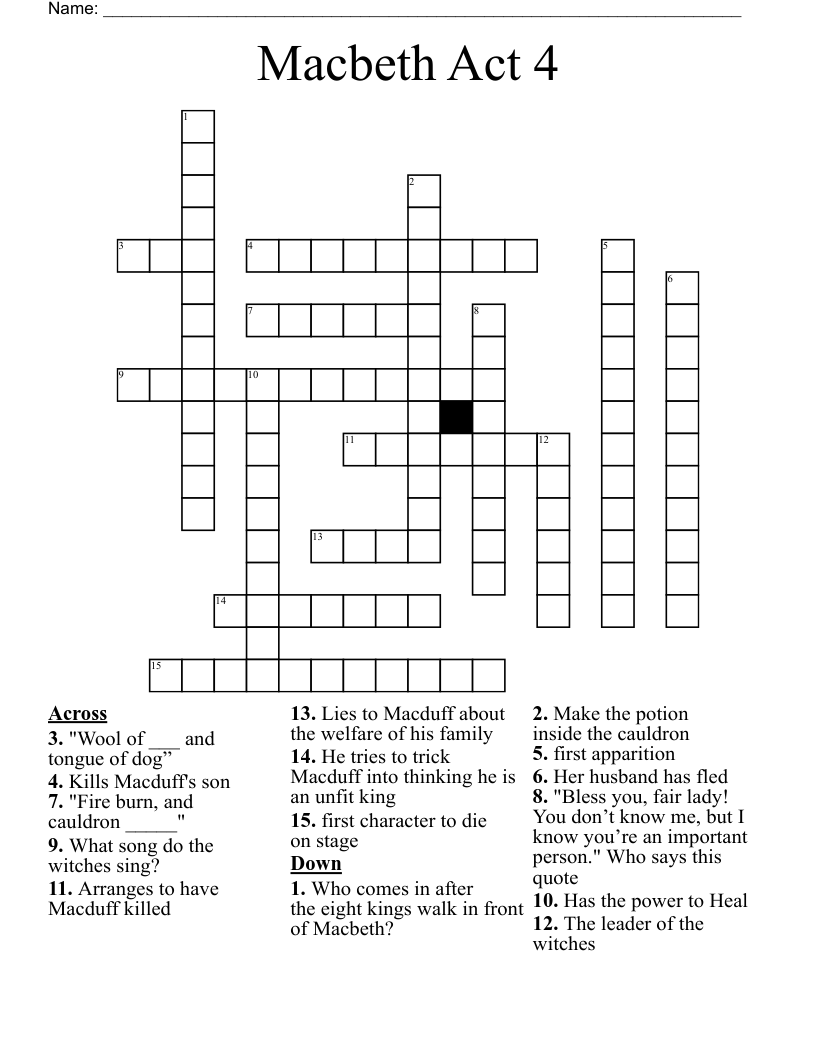 Macbeth Act 4 Crossword