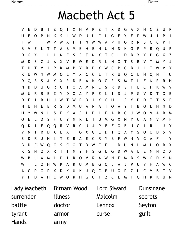 Macbeth Act 5 Word Search