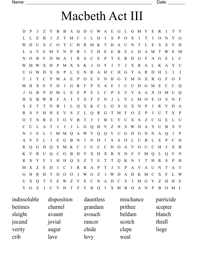 Macbeth Act III Word Search